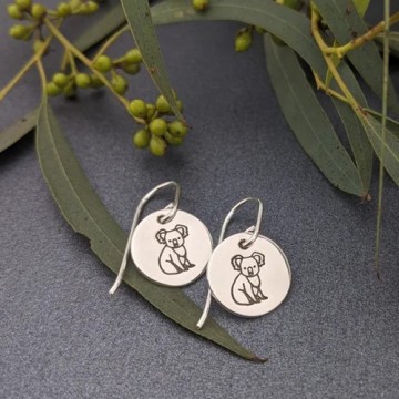 Earrings | Aussie Bush | Koala Disc Earrings | Sterling Silver